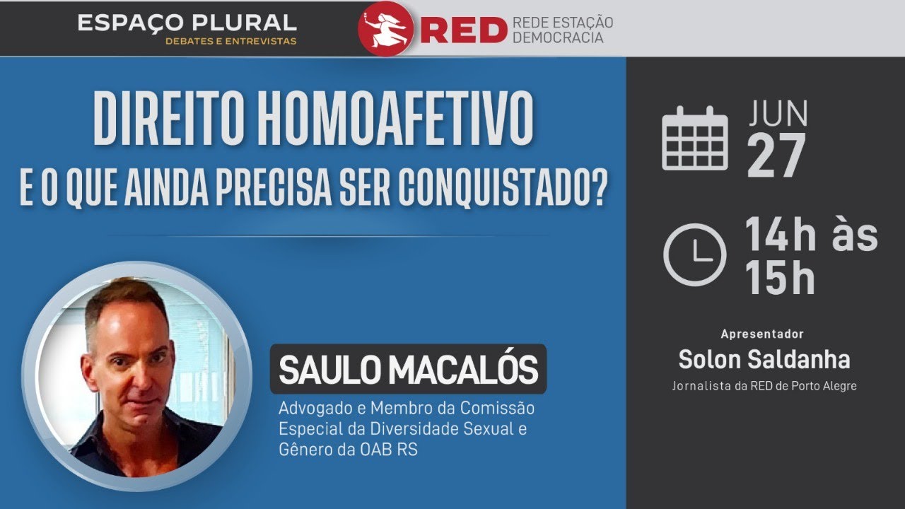 Espaço Plural desta terça-feira conversa com Saulo Macalós sobre direito homoafetivo