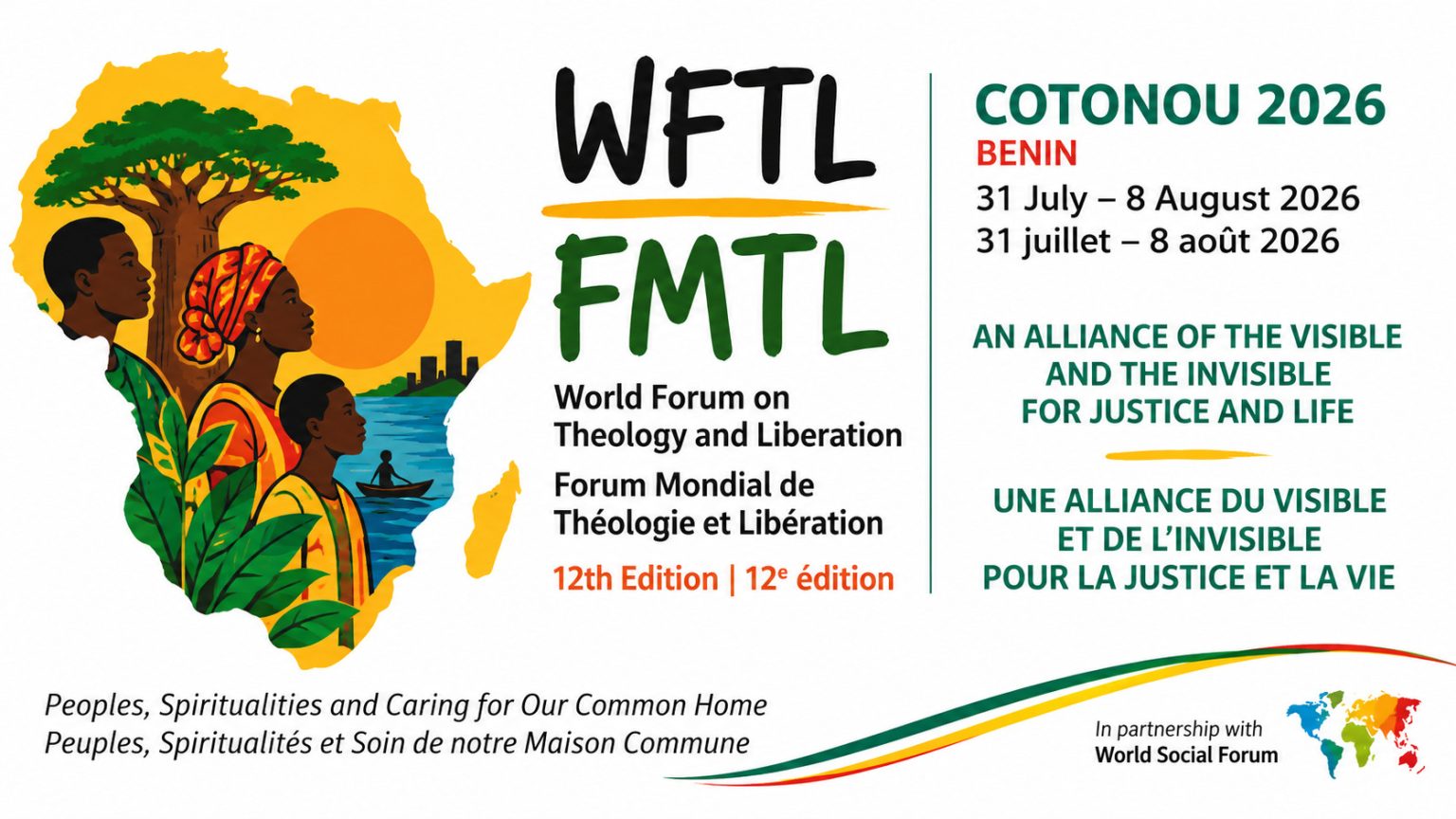 Arte do 12º Fórum Mundial de Teologia e Libertação, realizado em Cotonou, no Benin, em 2026