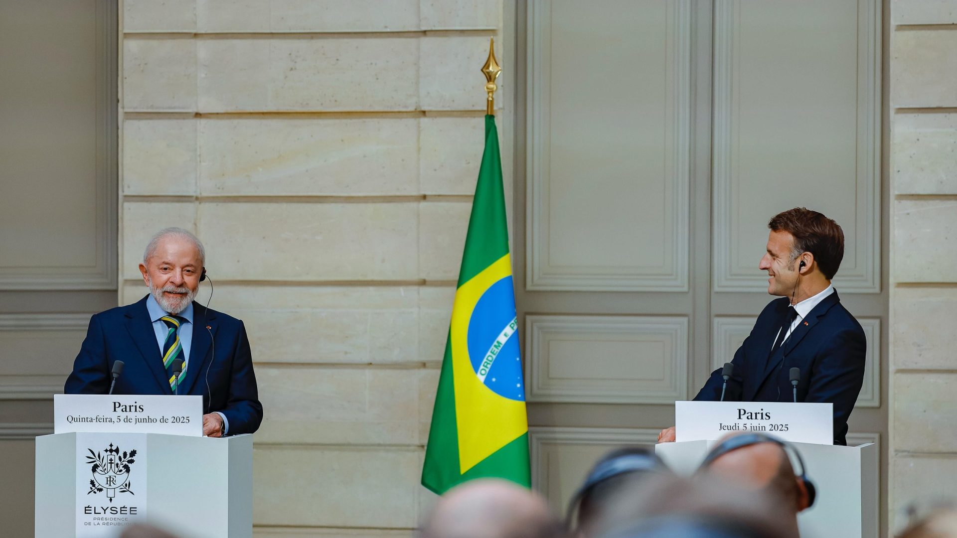 Paris, 05/06/2025 - Presidente da República, Luiz Inácio Lula da Silva e Presidente da França, Emmanuel Macron, durante declaração conjunta à imprensa. Foto: Ricardo Stuckert/PR