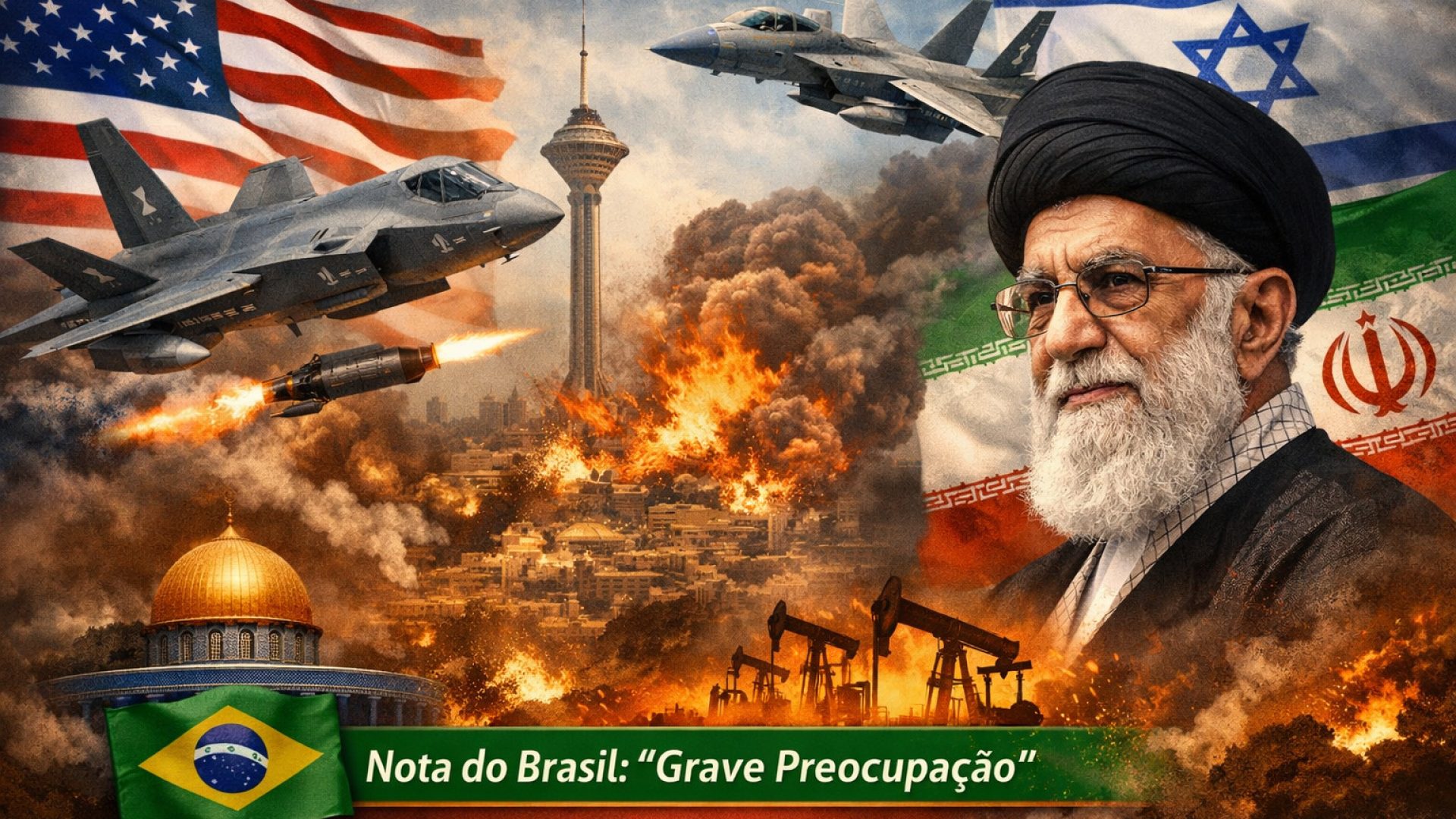 Ataque ao Irã - Tensões geopolíticas em foco global - Imagem gerada por IA  ChatGPT