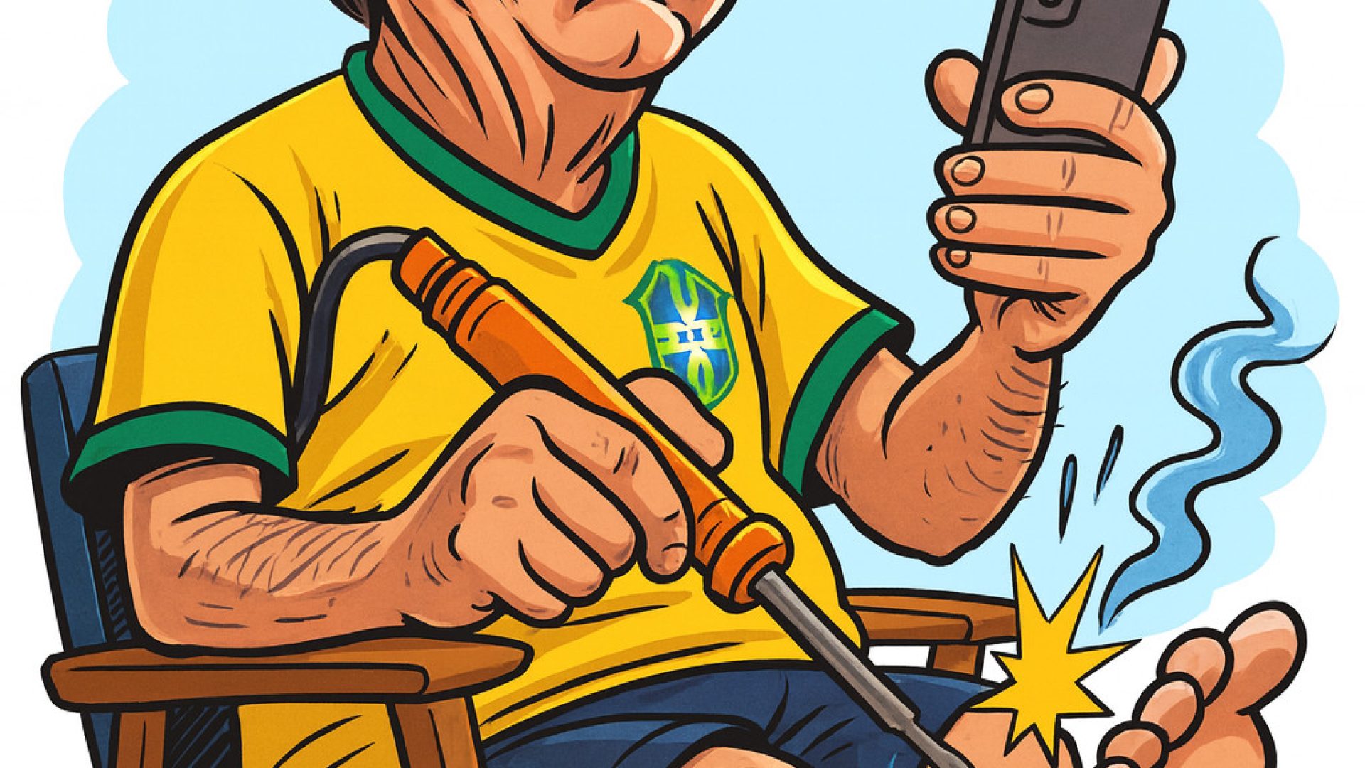 Bolsonaro usa ferro de soldar para violar tornozeleira - Caricatura gerada por IA ChatGPT sobre foto de  Divulgação/Assessoria de Jair Bolsonaro