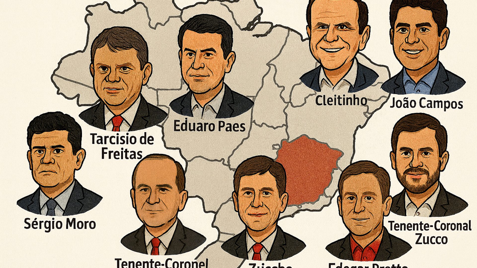 Pré candidatos a governador por estado. Imagem gerada por IA ChatGPT