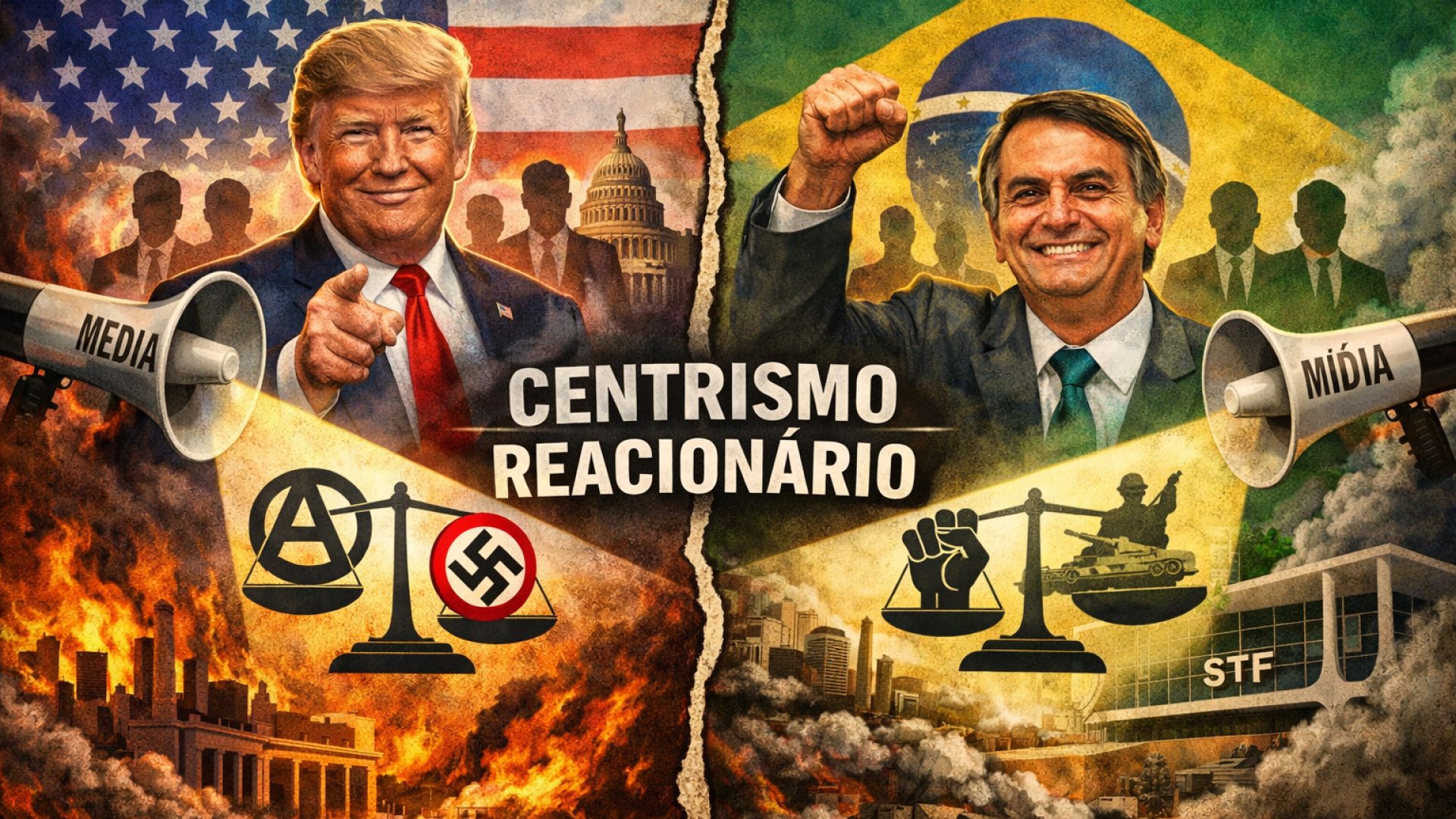 Centrismo reacionário - Imagem gerada por IA ChatGPT.