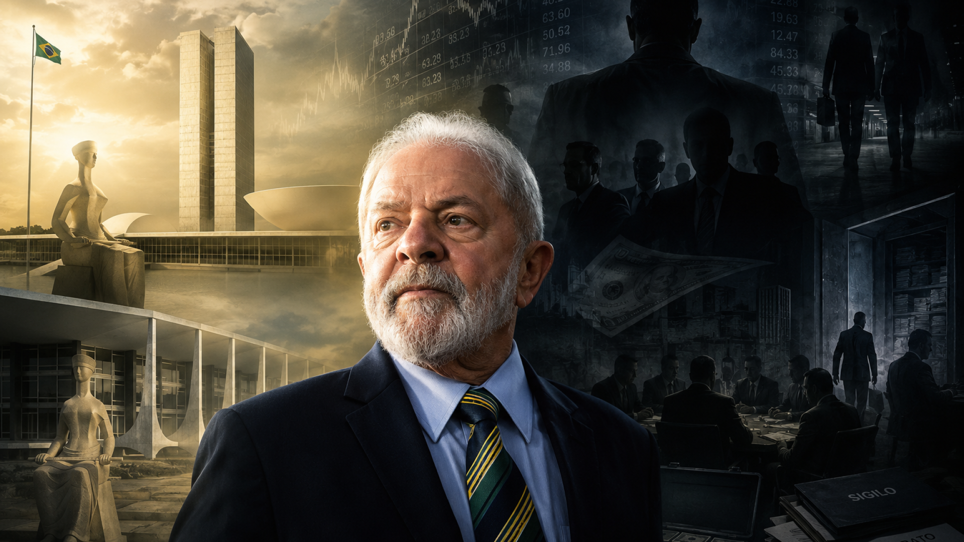 A democracia iluminada cercada pela área escura - Fotocomposição gerada por IA ChatGPT