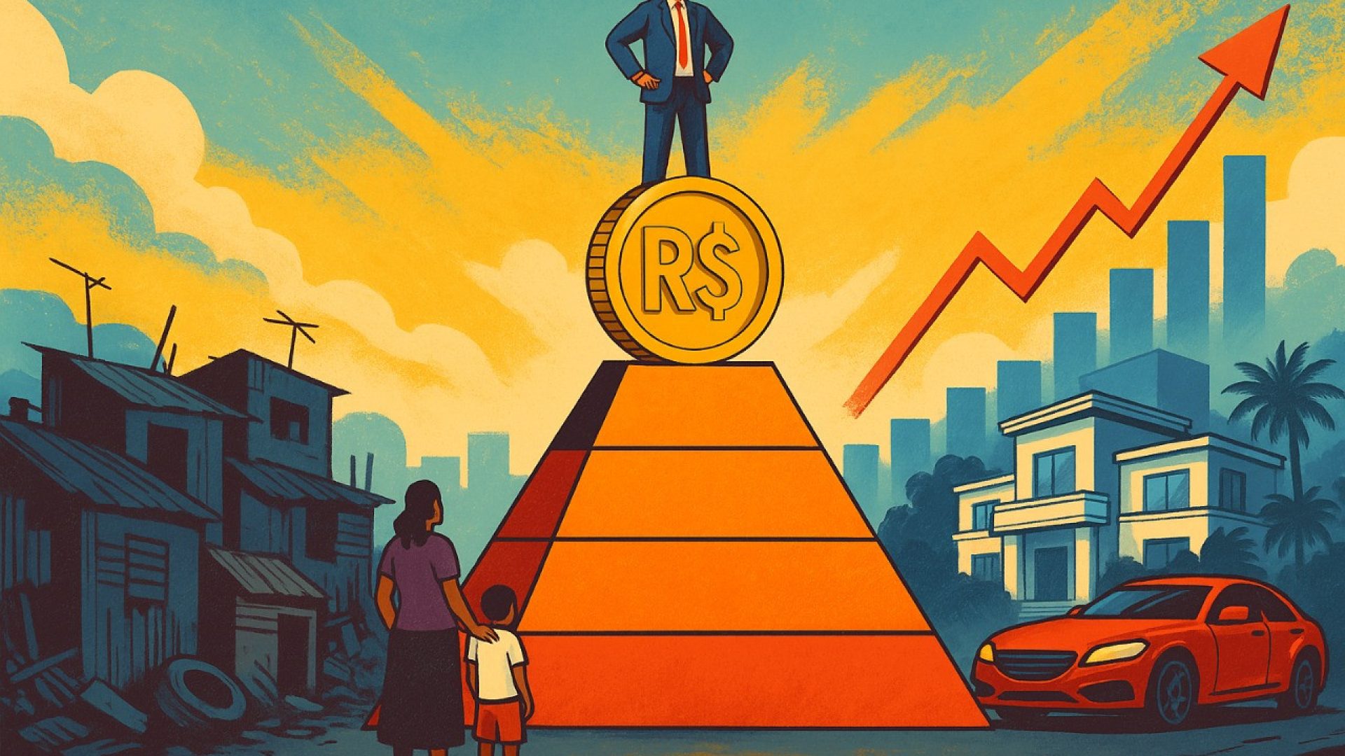 Concentração de renda dispara no Brasil durante os governos Temer e Bolsonaro - Imagem gerada por IA ChatGPT