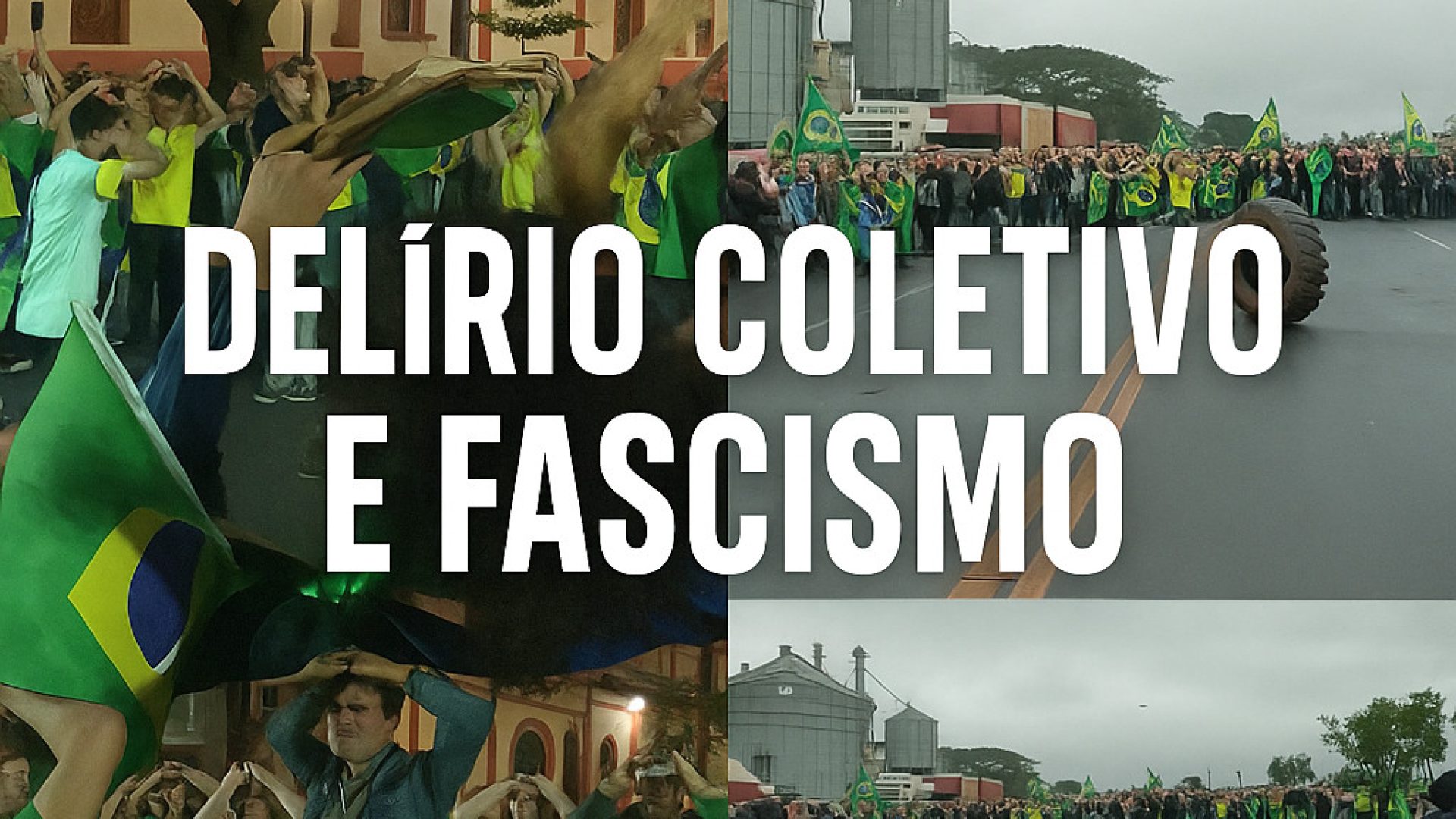 Composição gerada por IA ChatGPT a partir de fotos de 1) Bolsonaristas em Porto Alegre pedindo intervenção de extraterrestres e 2) Bolsonaristaas cantando o hino nacional para pneu durante bloqueio de rodovia.