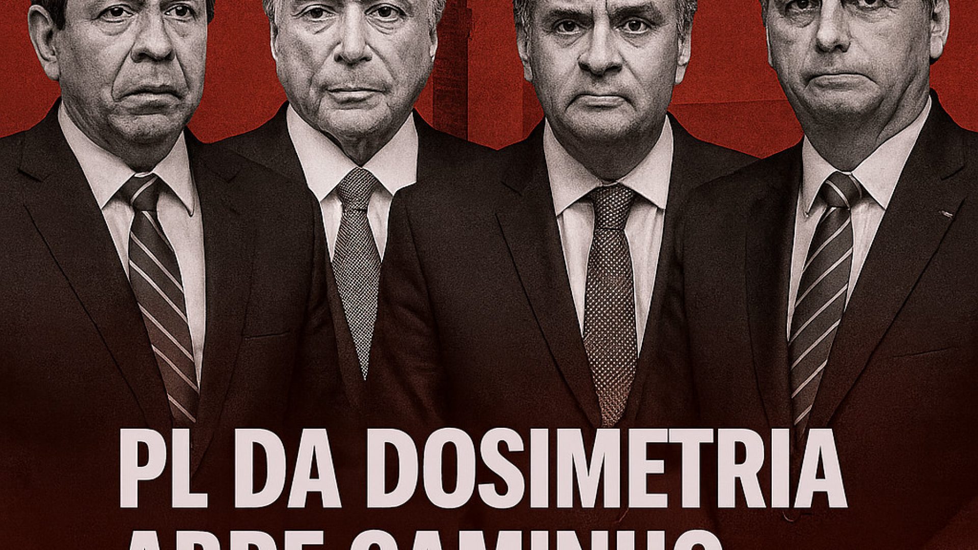 PL da Dosimetria é golpe - Paulinho da Força, Michel Temer, Aécio Neves e Jair Bolsonaro - Imagem gerada por IA ChatGPT