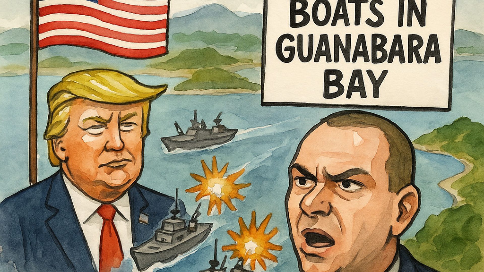 Flávio Bolsonaro pede que Trump bombardeie a Baía de Guanabara - Ilustração gerada por IA ChatGPT