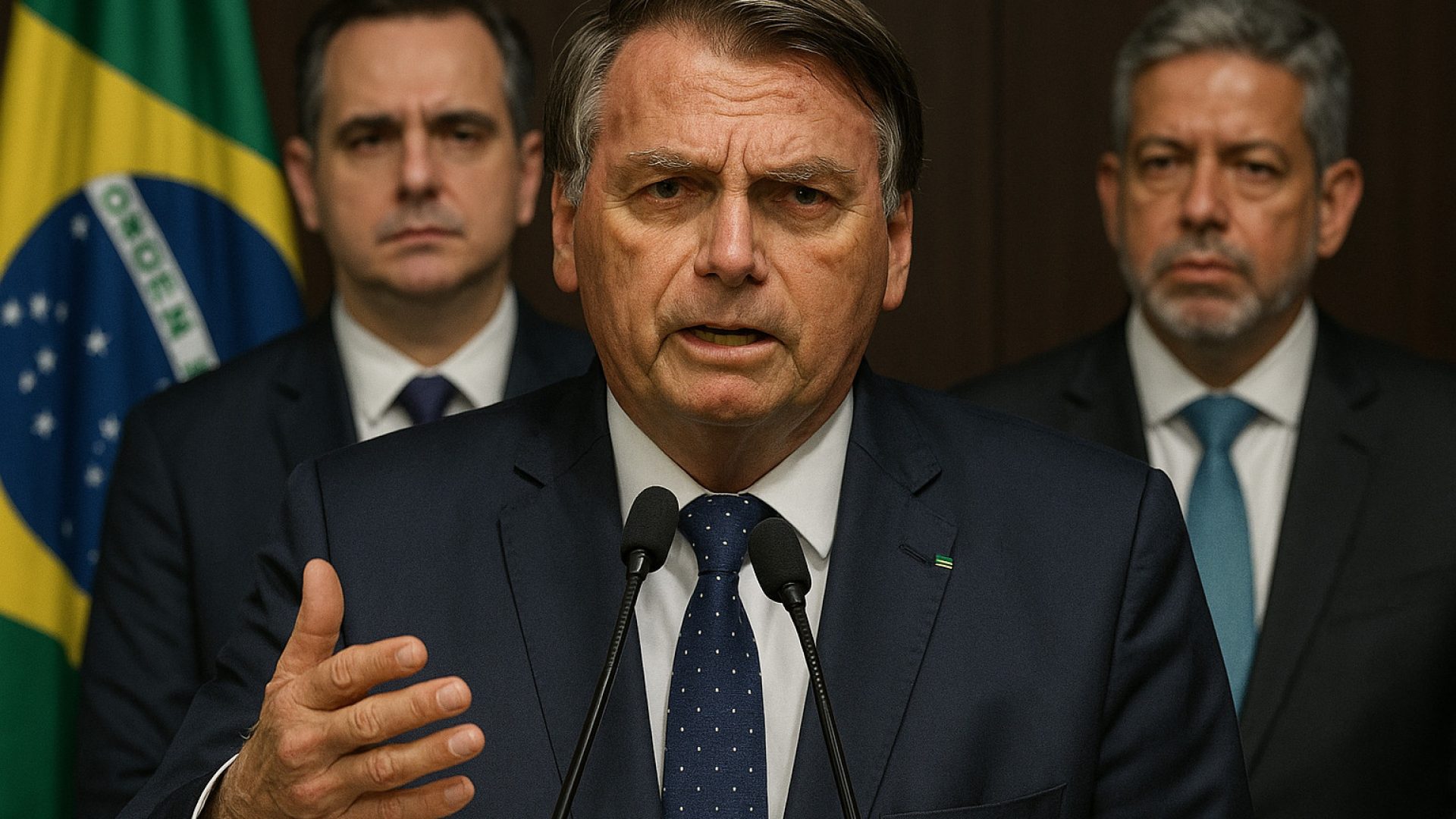 Golpe em curso: Bolsonaro e os presidentes da Câmara e do Senado - Imagem gerada por IA ChatGPT