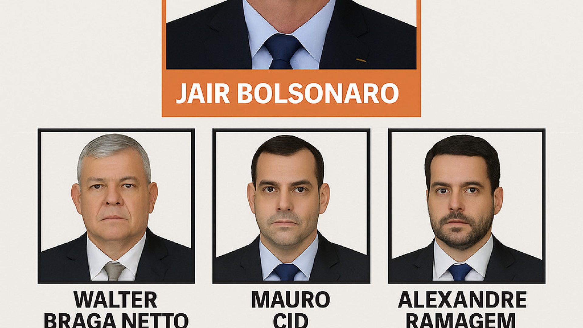 Réus do núcleo crucial da trama golpista em julgamento no STF - Ilustração gerada por IA ChatGPT