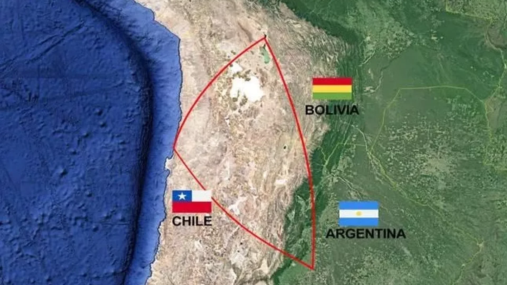 Imagem: Área das reservas de lítio entre Argentina, Bolívia e Chile [Reprodução/Guia Minera].