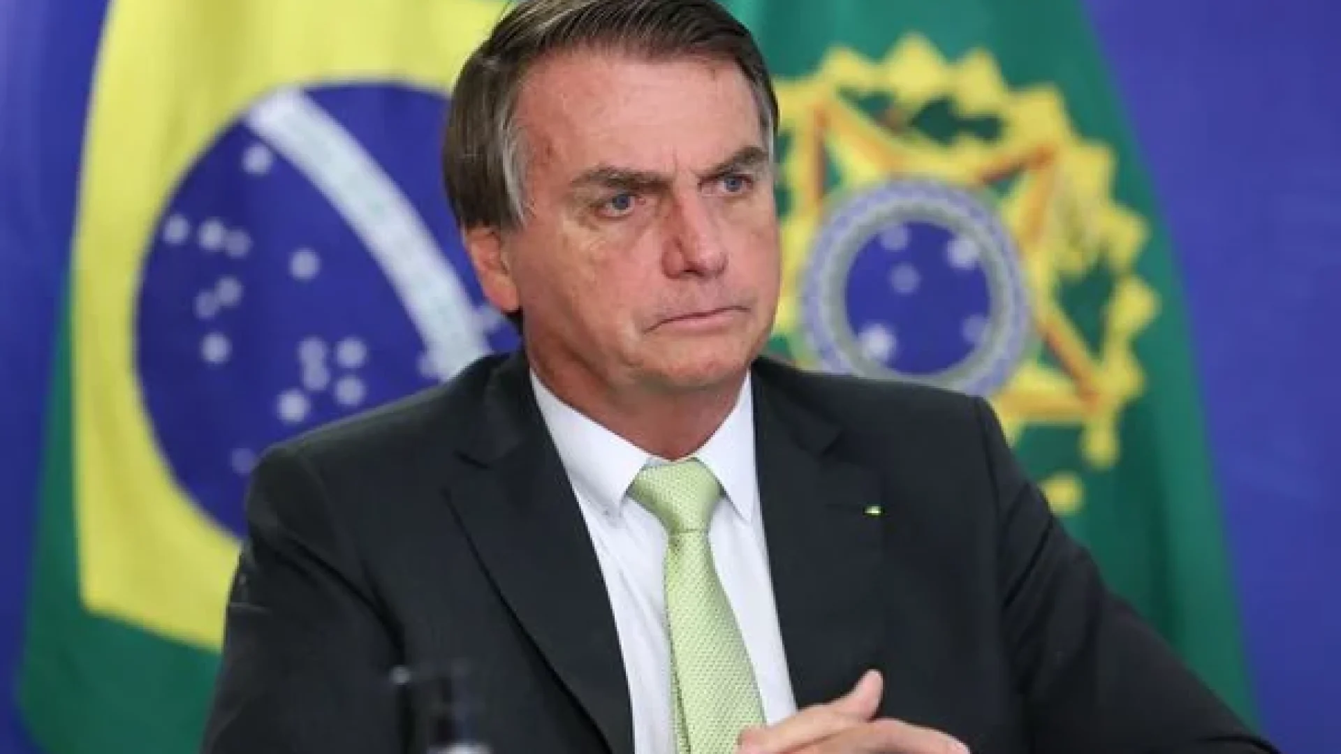 Foto de Jair Bolsonaro em conferência no Palácio do Planalto em 2021 – Marcos Corrêa/PR.