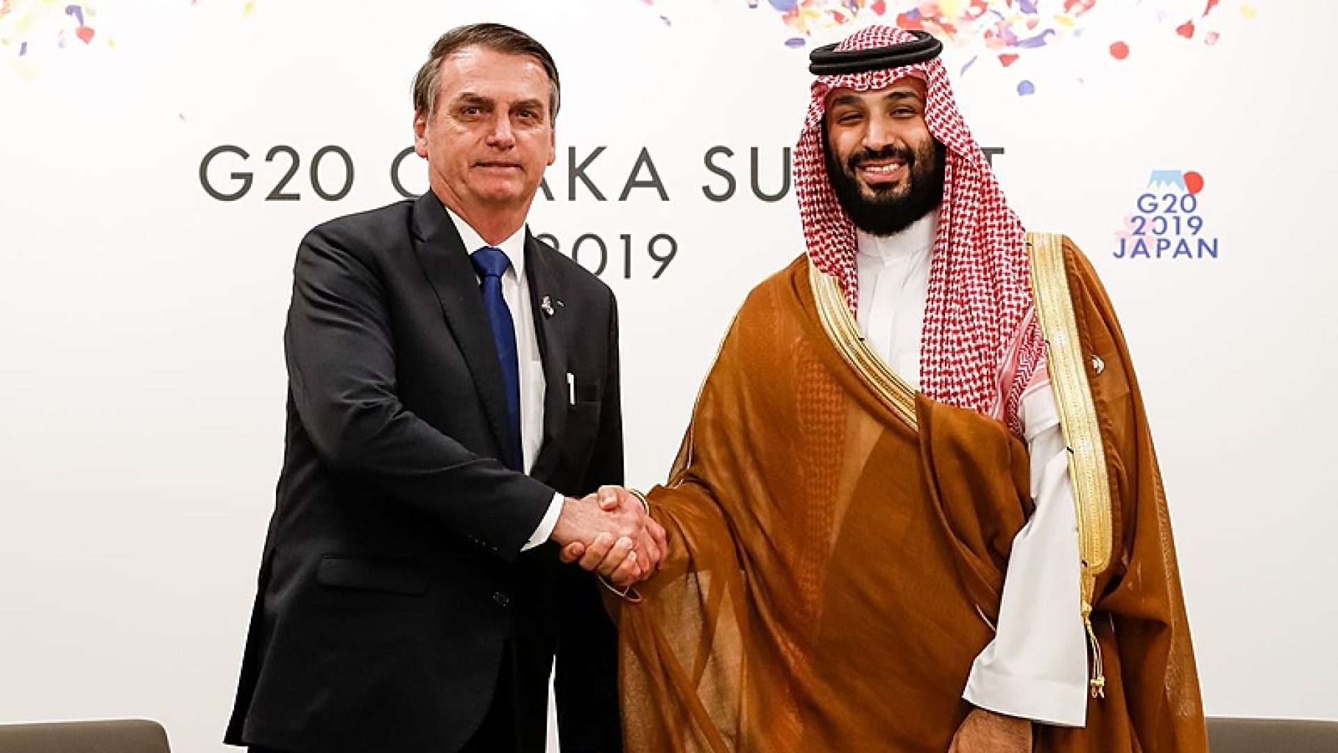 Presidente da República, Jair Bolsonaro, durante encontro bilateral com o Principe Herdeiro da Arábia Saudita, Mohammed Bin Salman, em Osaka, Japão. Foto: Alan Santos/ PR