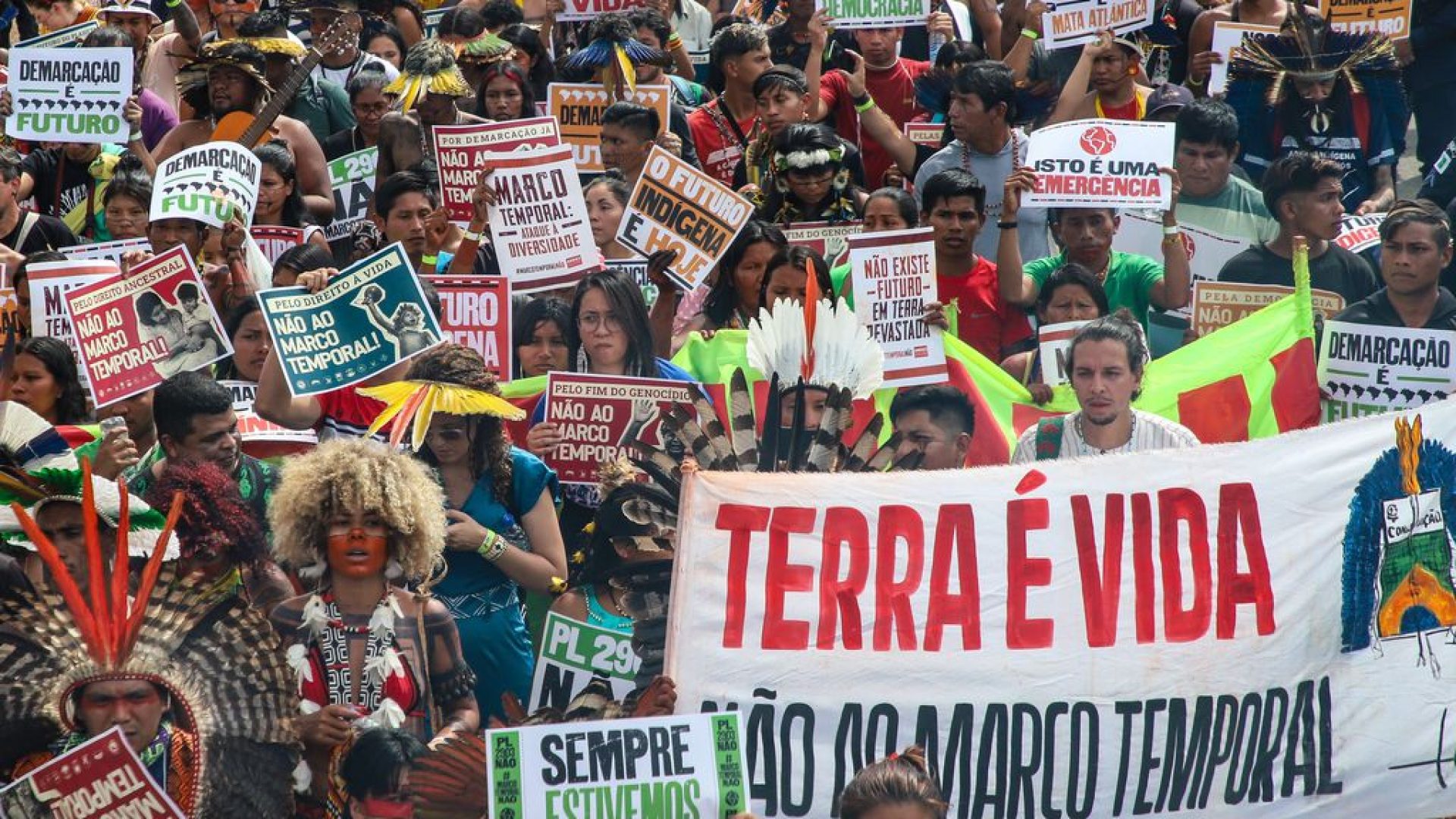Brasília (DF), 30/08/2023, Manifestação de Indígenas contra o marco temporal, na Esplanada dos Ministérios.  Foto: Antônio Cruz/Agência Brasil