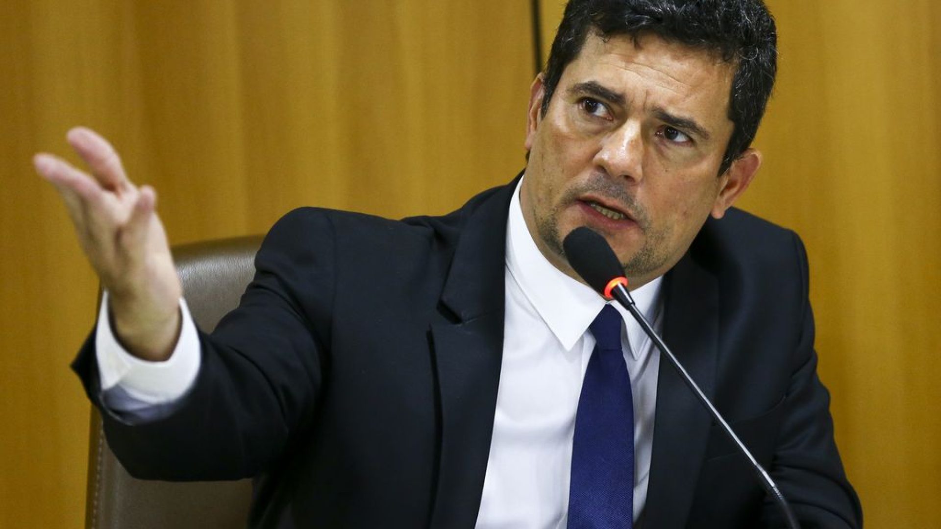 O ministro da Justiça e Segurança Pública, Sergio Moro, durante entrevista coletiva, para divulgar o Levantamento Nacional de Informações Penitenciárias (Infopen) de 2019.