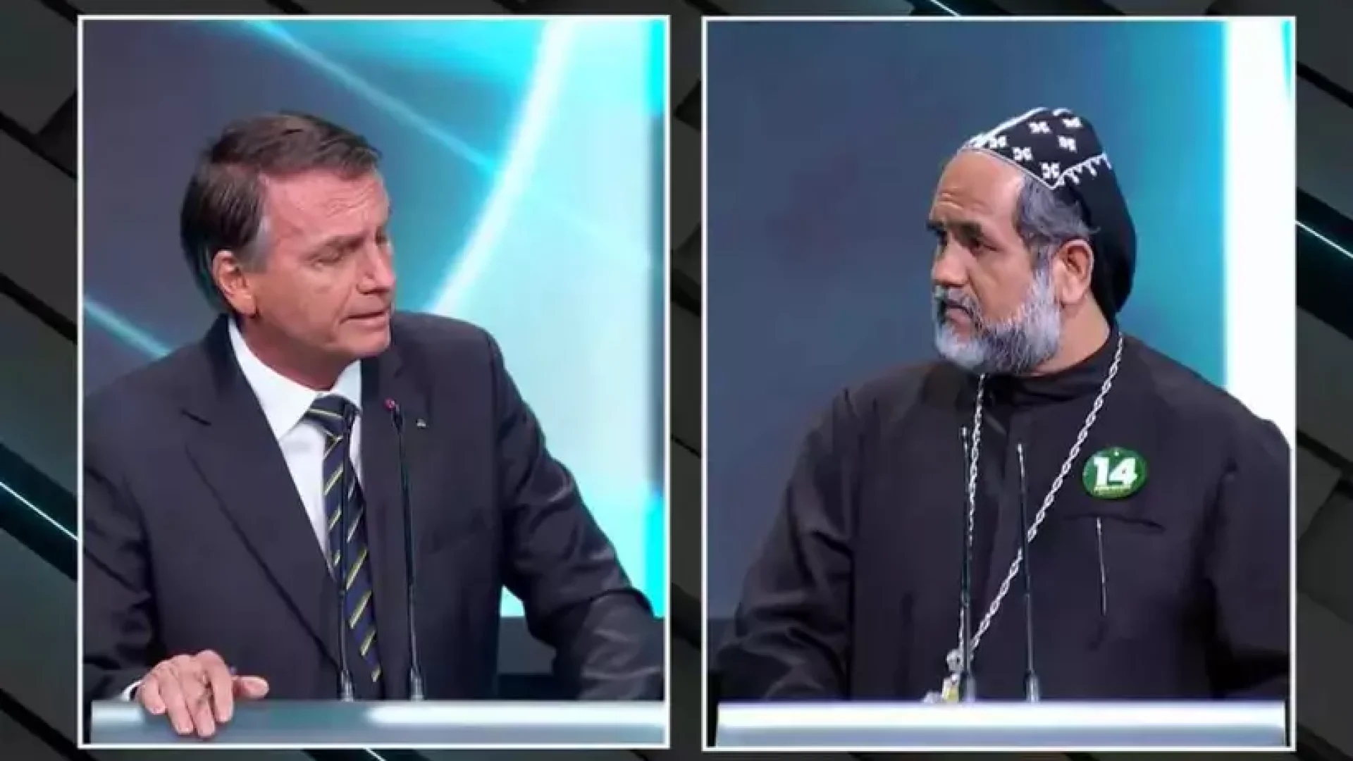 Jair Bolsonaro e Padre Kelman no debate eleitoral do SBT realizado no sábado, 24 de setembro de 2022 [Reprodução/YouTube)